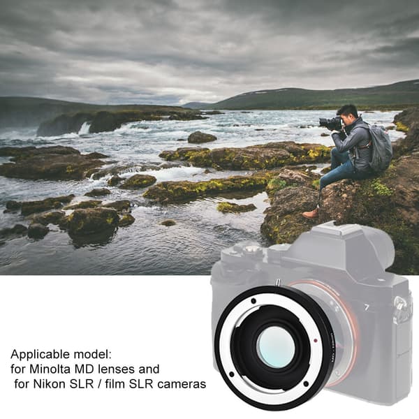 Kameraobjektivadapterring til Minolta MD-objektiver og til Nikon spejlreflekskameraer