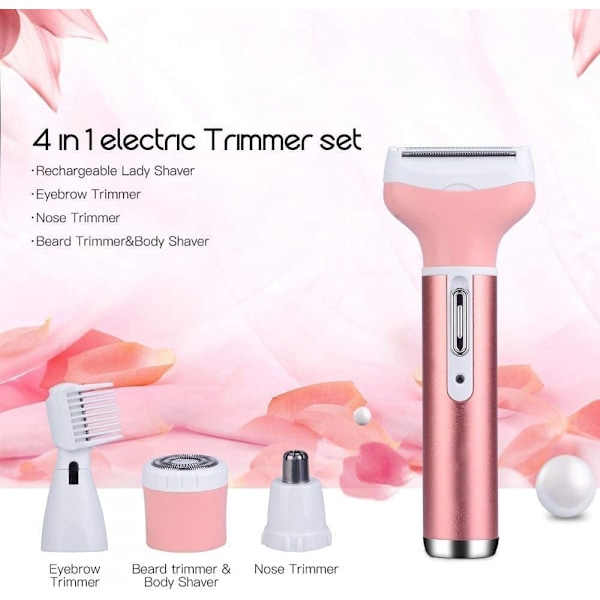 Hår Fjerner til Kvinder, 4 i 1 Elektrisk Dame Shaver Trimmer, Øjenbryn Næse Trimmer, Krop Vandtæt Bikini Ansigtshår Fjernelse til Kvinder, USB Genopladelig