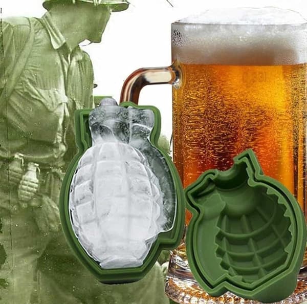 3-pack 3D Granat Isbitsform, Grön Silikon Handgranatformad Isbollsbricka för Whiskey, Nyhet Ismaskin Present för Män och Mi