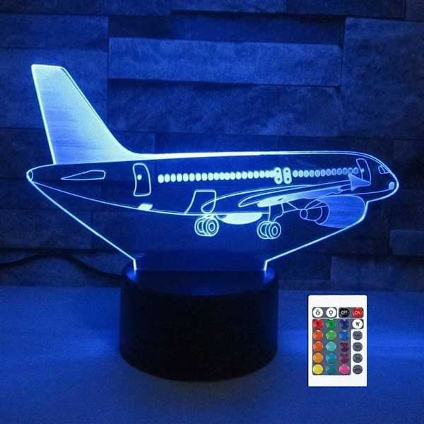 WJ 3D Flymaskin Fjernkontroll 16 Farger Nattlys Illusjon Akryl LED Bordlampe Sengelampe Barn Soverom Skrivebord Dekor Bursdagsgaver Leker for Barn
