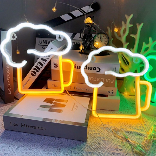 Öl Neon Skyltar Öl Skyltar Gul Vit Neon Ljus Väggdekor för Bar Nattklubb Strand Butik Design Semesterfirande Fest Dekor