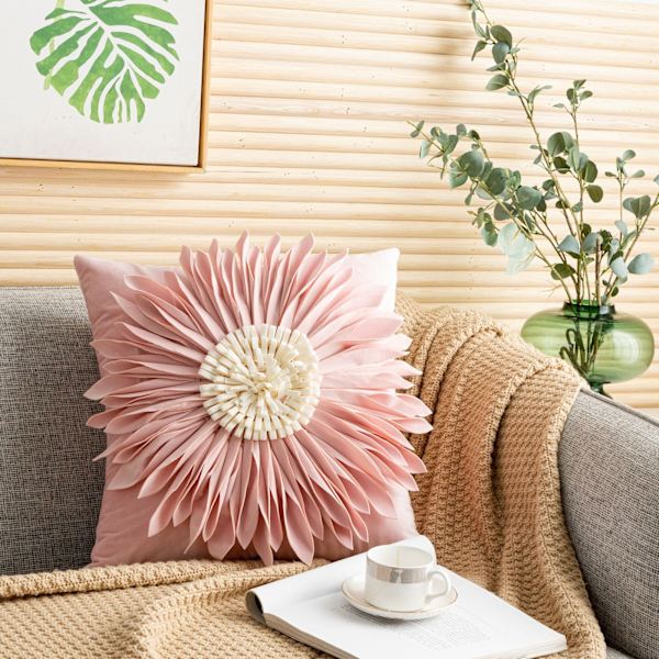 18x18 tum Chrysanthemum Solros Överkast Kuddfodral Set, Sömnad Kronblad Semester Kudde, för Hem Soffa Säng Gästrum Dekor (Mjuk Rosa)