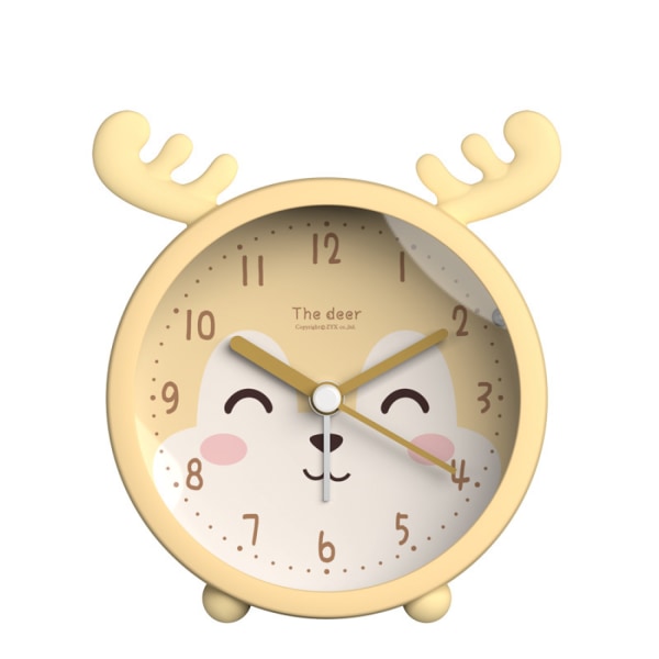 JUSTUP Children Cute Animal Dog/Cat Alarm Clock Silent Non Ticking Silicone Clock Night Light Travel Clock  --- Yellow Deer