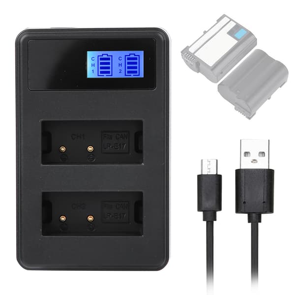 SEIVI LP E17 Kamerabatterilader USB Smartlader LCD Elektrisk Mengde Dobbel Spor