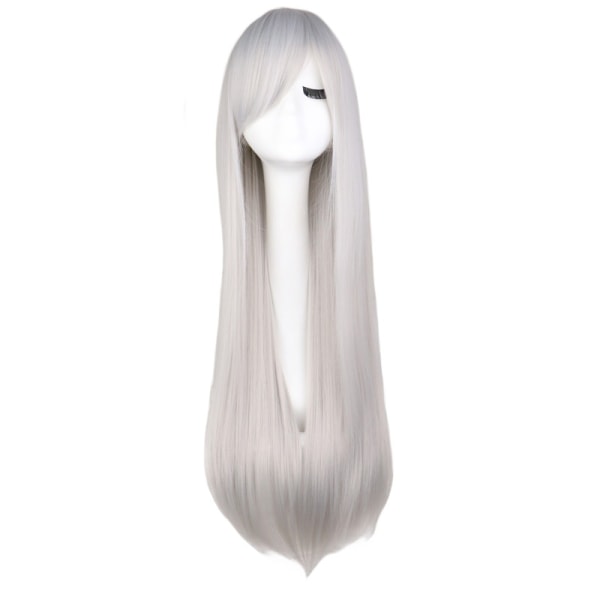 Wekity 80cm Vacker charmig Cosplay rakt hår peruk, silvervit
