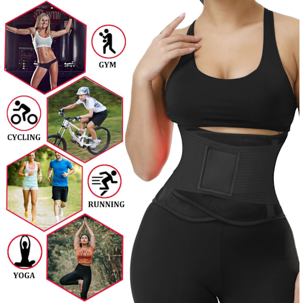 Midjetrenerbelte for kvinner - Midjetrener - Slankende body shaper-belte - Sport magebelte (UP Graded) L black