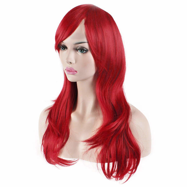 28" 70 cm modeperuker Långt vågigt lockigt hår Cosplay Peruk & Peruk Cap (röd)