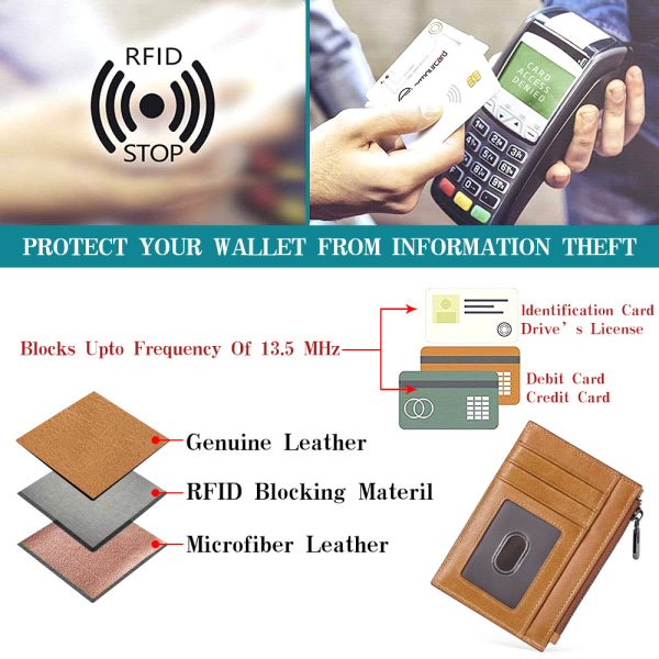 Herrplånbok, smal RFID-blockerande minimalistisk kreditkortshållare som rymmer upp till 8 kort och sedlar, perfekt för resor (khaki)