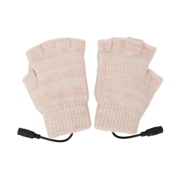 USB-oppvarmede hansker Votter Menn Kvinner Vinter Strikket Fingerless Håndvarmer Oppvarming Hansker for Kontorarbeid Beige