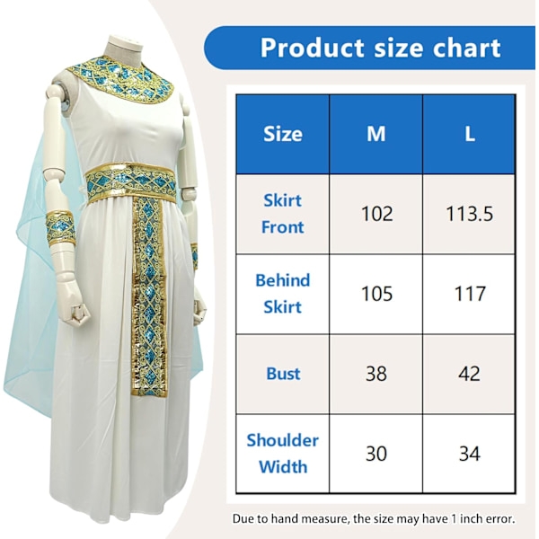 Pige Cleopatra Kostume Børne Egyptisk Kostume Kjole Kappe Bælte Halsbånd Hovedbeklædning Håndledsmanchetter Egyptisk Outfit 4-12 År Medium Blue