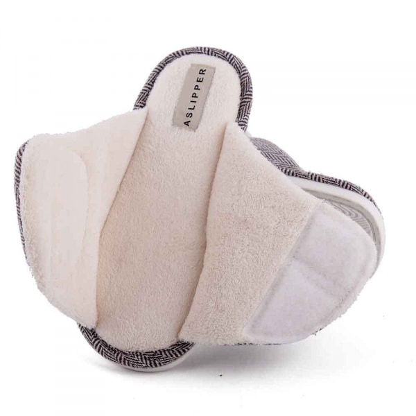 Herre Spa Slide Slippers med Justerbar Rem og Blød Frottéforing（6.5-7）