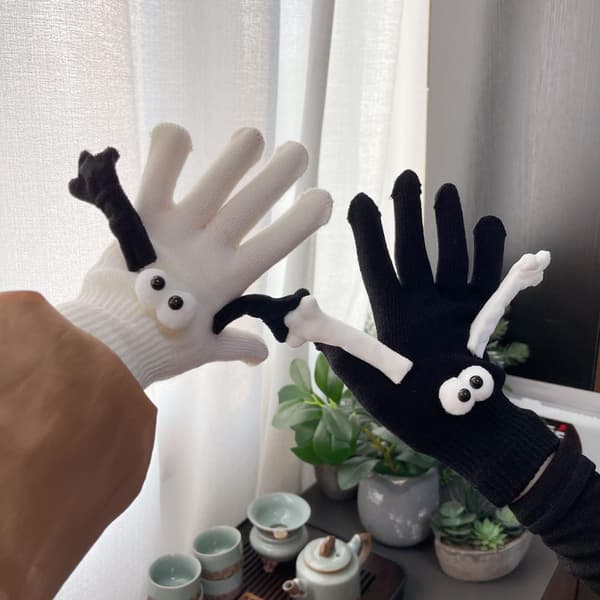 Søde interaktive hånd-i-hånd-handsker til efterår og vinter, varme elastiske handsker med sjovt øjeæble- og tentakeldesign (farverige) colorful