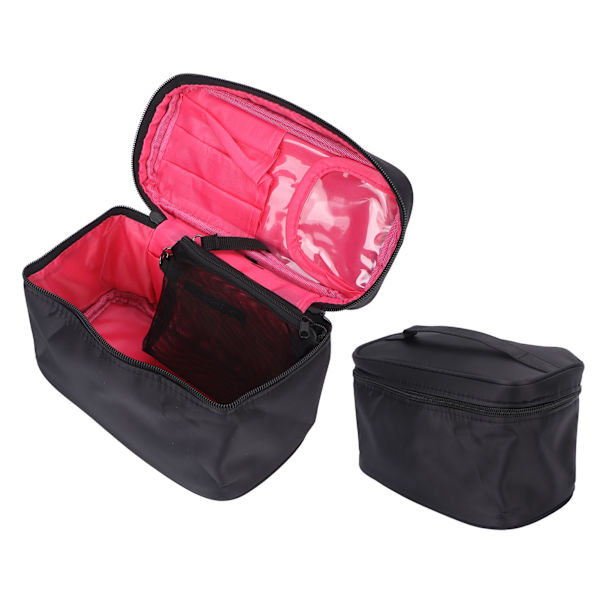 Makeup taske multifunktionel pink indeni sort udenpå stor kapacitet bærbar mode bærbar nylon makeup vask opbevaringspose