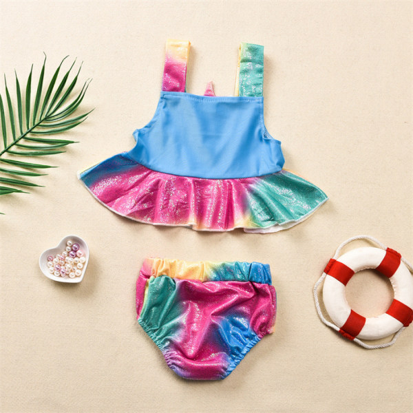 AVEKI Flickor Enhörning Badkläder Baddräkter Flickor Volang Tankini Bikini Tvådelad Badkläder Strandkläder, 5-6 År, Regnbåge-1