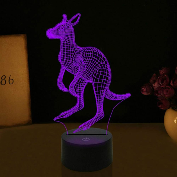 3D Kænguru Natlampe Lampe Illusion Natlampe 7 Farve Skiftende Touch Switch Skrivebordsdekoration Lamper Gave med Akryl Flad ABS Base USB Kabel Legetøj