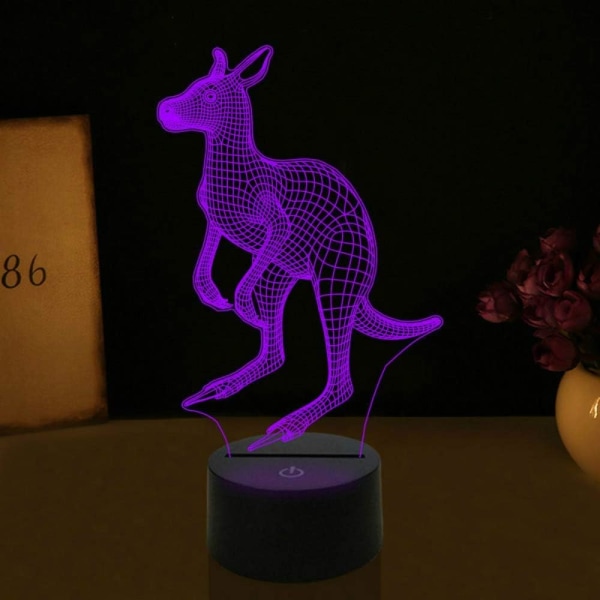 3D Känguru Nattlampa Illusion Nattlampa 7 Färgförändring Touch Switch Skrivbordsdekoration Lampor Present med Akryl Platt ABS Bas USB-kabel Leksak