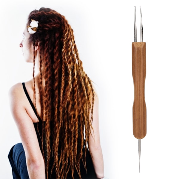 Dreadlock Heklehake Sett Bambushåndtak DIY Flette Hårveving Parykklaging Verktøy 0,5 Enkelt Hode Pluss Dobbelt Hode
