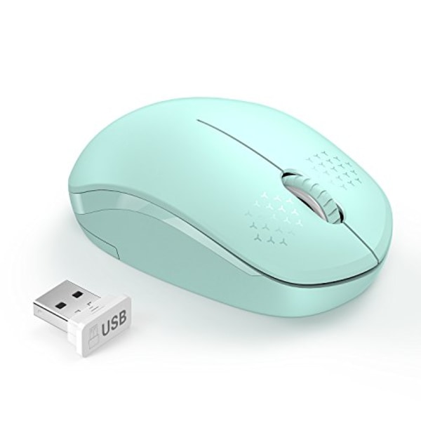 Trådlös mus, 2,4G ljudlös mus med USB mottagare - Bärbara datormöss för PC, surfplatta, bärbar dator med Windows-system - Mintgrön ST-001