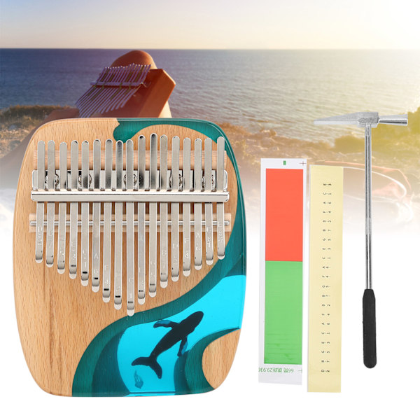 Kalimba Tommelpiano Hval 17-Key Musikinstrument med Klistremerke for Barn Nybegynner