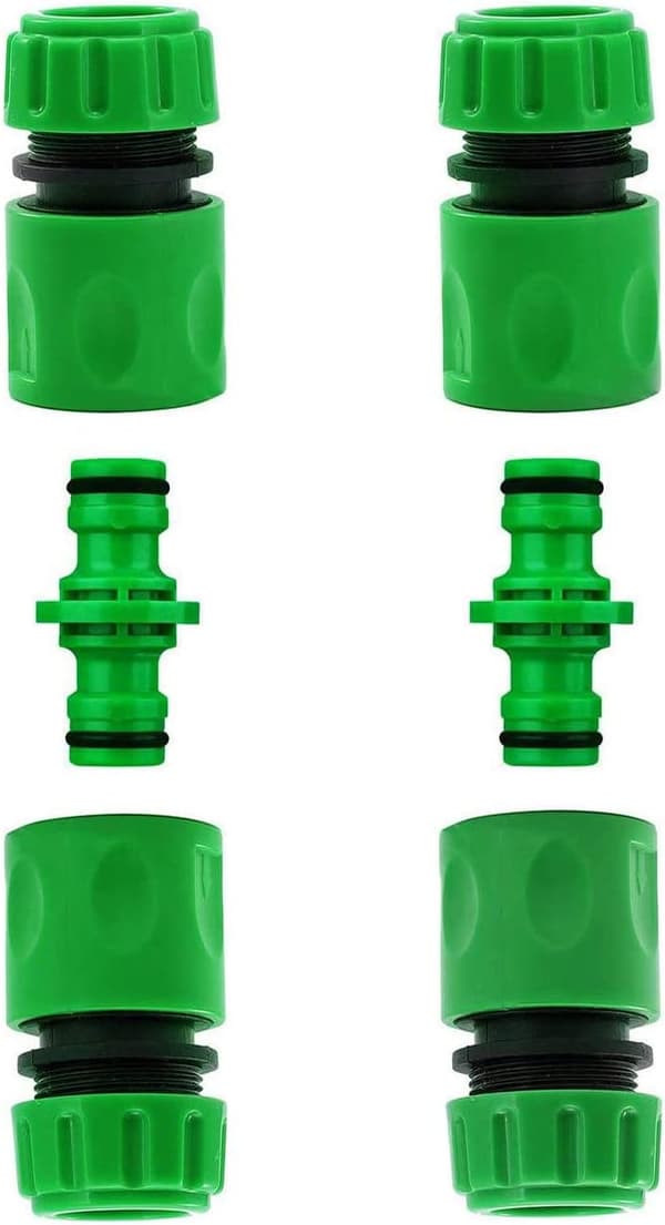 2-pack Dubbla Hankopplingar & 4-pack Snabbkopplingar - 1/2 tums Plaströrmuffar för Vattenslang, Kran och Bevattning set 1