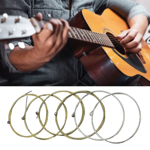Akustiske gitarstrenger i messing, standard, lette, 6 strenger, erstatningsstrenger for gitar