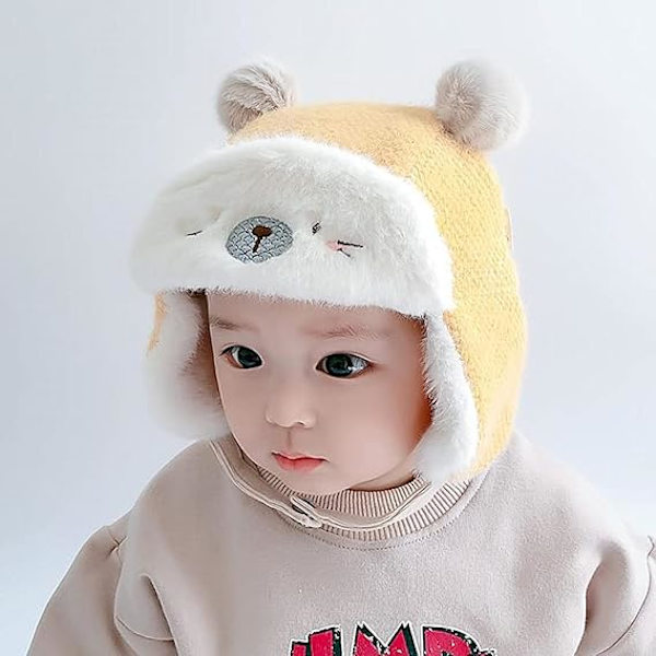 Heklet øreklafflue i fleece, beanie-lue, varm vinterlue i strikk for småbarn, jenter og gutter, 01