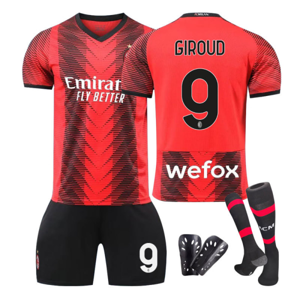 23/24 AC Milan Hemmafotbollströja Set med Strumpor och Skydd No.9 GIROUD Children's size 20