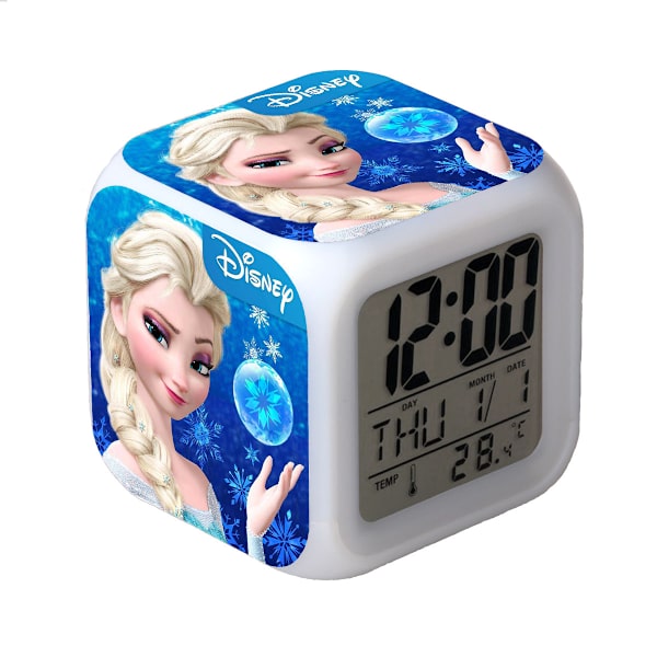 Fryst Färgglad Glödande LED-väckarklocka Anime Cartoon Barn Kvadratisk Klocka Digital Väckarklocka med Tid, Temperatur, Alarm, Datum