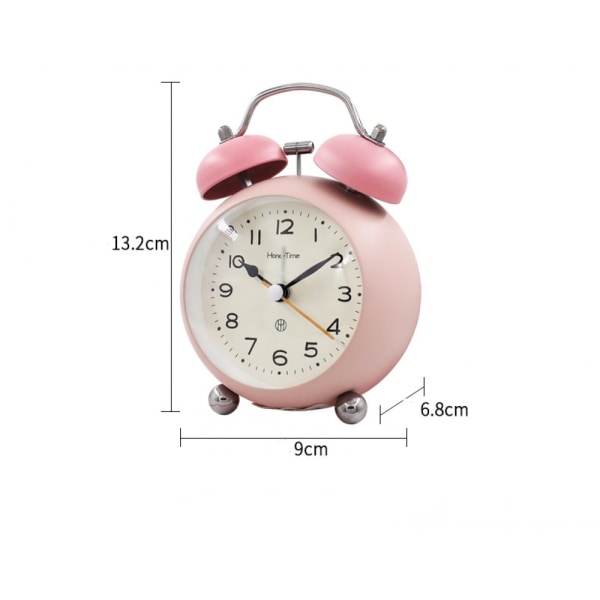 4 tums väckarklocka med dubbelklocka med stereoskopisk urtavla, bakgrundsbelysning, batteridriven hög väckarklocka-rosa