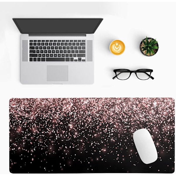 Roseguld Glitter Sort Gaming Mousepad, Udvidet Stor Mouse Mat Skrivebordsunderlag, Skrivebordsunderlag XL Mousepad, 3mm Tyk Lang Skridsikker Gummi