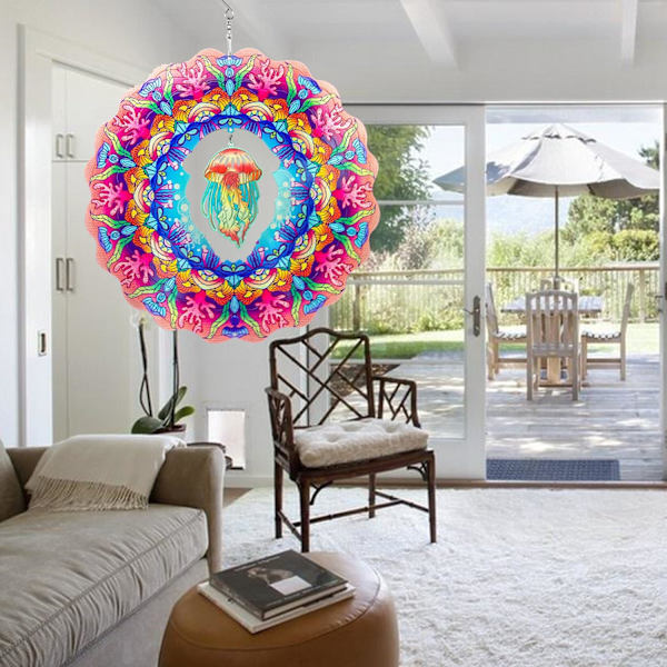 Vindmølle-Spinner Udendørs Metal Vandmænd 12 tommer 3D Rustfrit Stål Have Skulptur 3D Vindmølle-Spinner Hængende Havehave Dekoration Gaver Ind Jellyfish