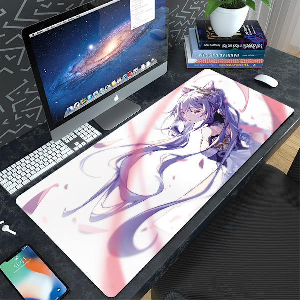 Game Yuanshen tegneserie kontor tastatur computer skrivebordspude stort kreativt underlag vandtæt smudsafvisende fortykket musemåtte，400*900*3mm