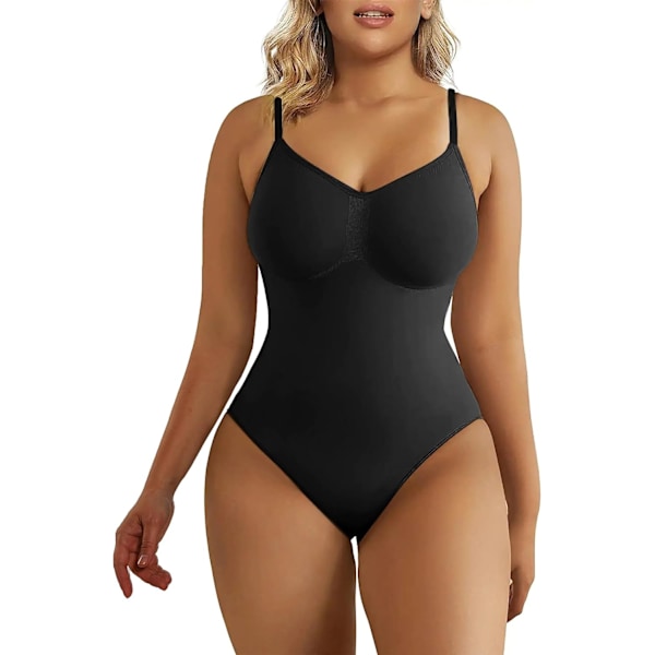 Kvinnors Shapewear Bodysuit Tummy Control Body Shaper Seamless Sculpting Snatched Waist Body Suit XL Black Thong