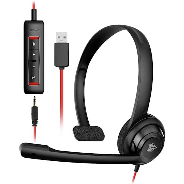HW02 USB-headset med mikrofon, støjreduktion og indbygget kontrol, superlet, ultrakomfortabelt computerheadset til bærbar pc, On-Ea