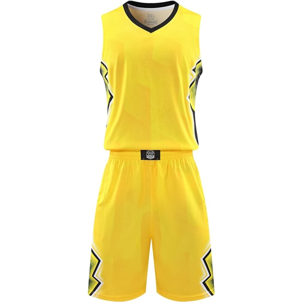 Baskettröjor och shorts för herrar Laguniformer med fickor Träningsoverallsuniformer gul—4XL