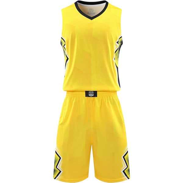 Men's Basketball Jerseys and Shorts Team Uniforms with Pockets Tracksuit Uniforms  yellow—2XS