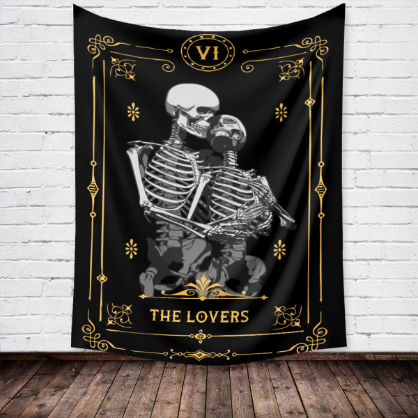 Wekity Skull Tarot Gobeläng Estetisk konst Hem Bakgrund Tyg Ornament Present Pool Gobestry Vardagsrum Sovrum Ornament (LOVER, 71 X 91 tum)