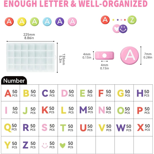 1400 stykker bogstavperler sæt, 28 stilarter venskab armbånd smykkefremstillingssæt, assorterede alfabetperler farverige smiley-perler