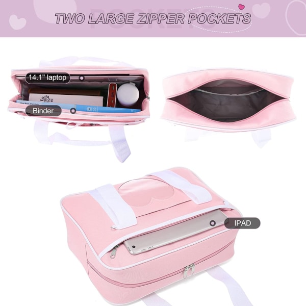 AVEKI Ita Bag Hjerte Japansk Skoleveske Stor Anime Skuldertaske Kawaii Håndveske for Kvinner, Rosa