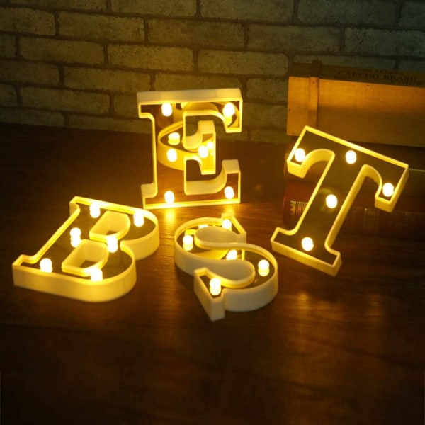 JUSTUP LED-bokstavlys, skilt med 26 gyldne alfabetlys, opplyste bokstavskilt for bryllup, bursdagsfest, jul, hjem, bardekorasjon (gull H)