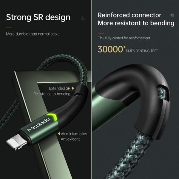 USB till Lightning iPhone data- och laddningskabel, stöder snabbladdning och datasynkronisering (grön, 1,2M), nylon , USB-A, kompatibel med iPhone 13/13