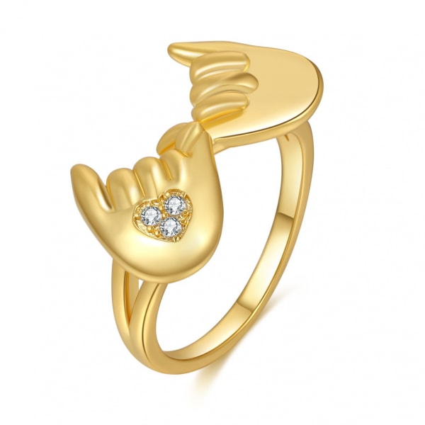 Love Hand Sign Rings for Women - Nyhet Hjärtform Retro Legering Ringar Smycken Tillbehör Presenter Guld, Storlek:6