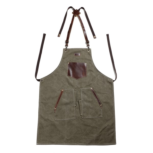 Kitchen For Pros Chef Apron - High End Aprons with Genuine Leather- A must have for your Grilling Tools (Army green)