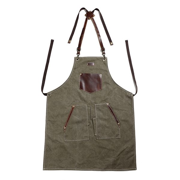 Kitchen For Pros Chef Förkläde - High End Förkläden med Äkta Läder - Ett måste för dina Grillverktyg (Armégrön)