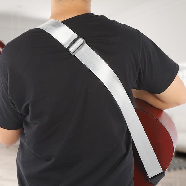 Gitarrrem för akustisk, elektrisk bas, ukulele, nylonbälte, justerbar, toppläderhuvud (silver)