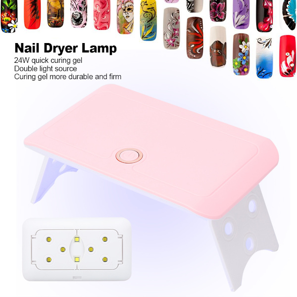 24W Bärbar Fällbar USB LED UV Nagellampa Gel Nagellack Torktumlare Nagelkonst MaskinRosa