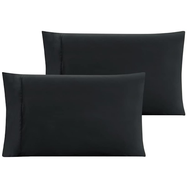 Set med 2 store ensfargede putetrekk i børstet mikrofiber (svart, 20 x 40 tommer)