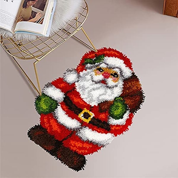 DIY Juldekoration Snögubbe Jultomte Julgran Mönster Virkad Matta Tryckt Canvas Matta（178）