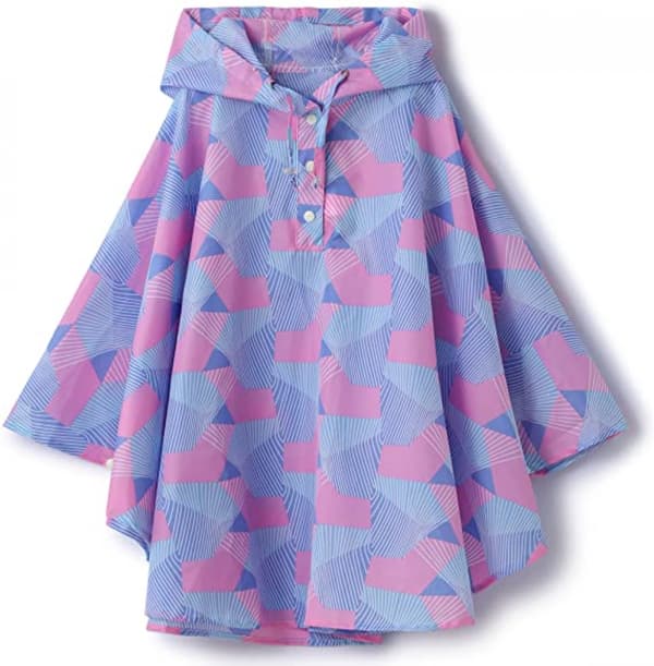 Barne regnponcho med hette, geometrisk rosa, S