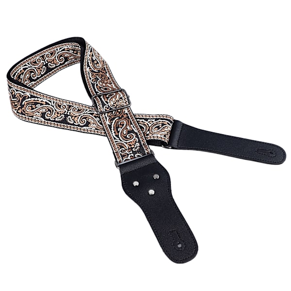 Gitarrrem med broderi, breddad justerbar axelrem med plektrum för akustisk elgitarr bas brun